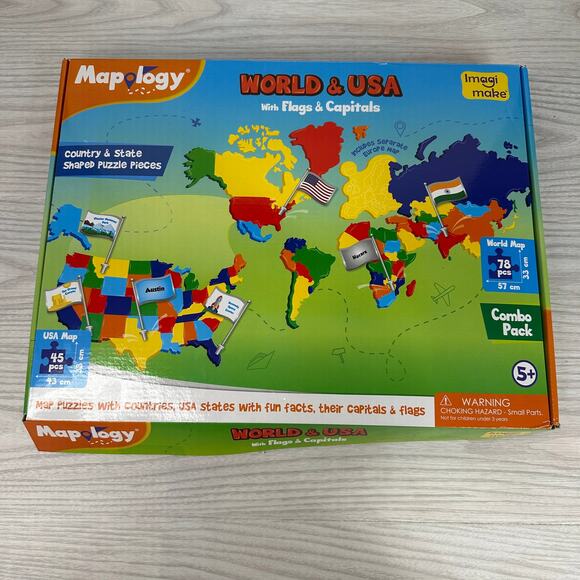 Imagimake Mapology World & USA Puzzle Set Flags Capitals Foam Frames Educational - Picture 2 of 13